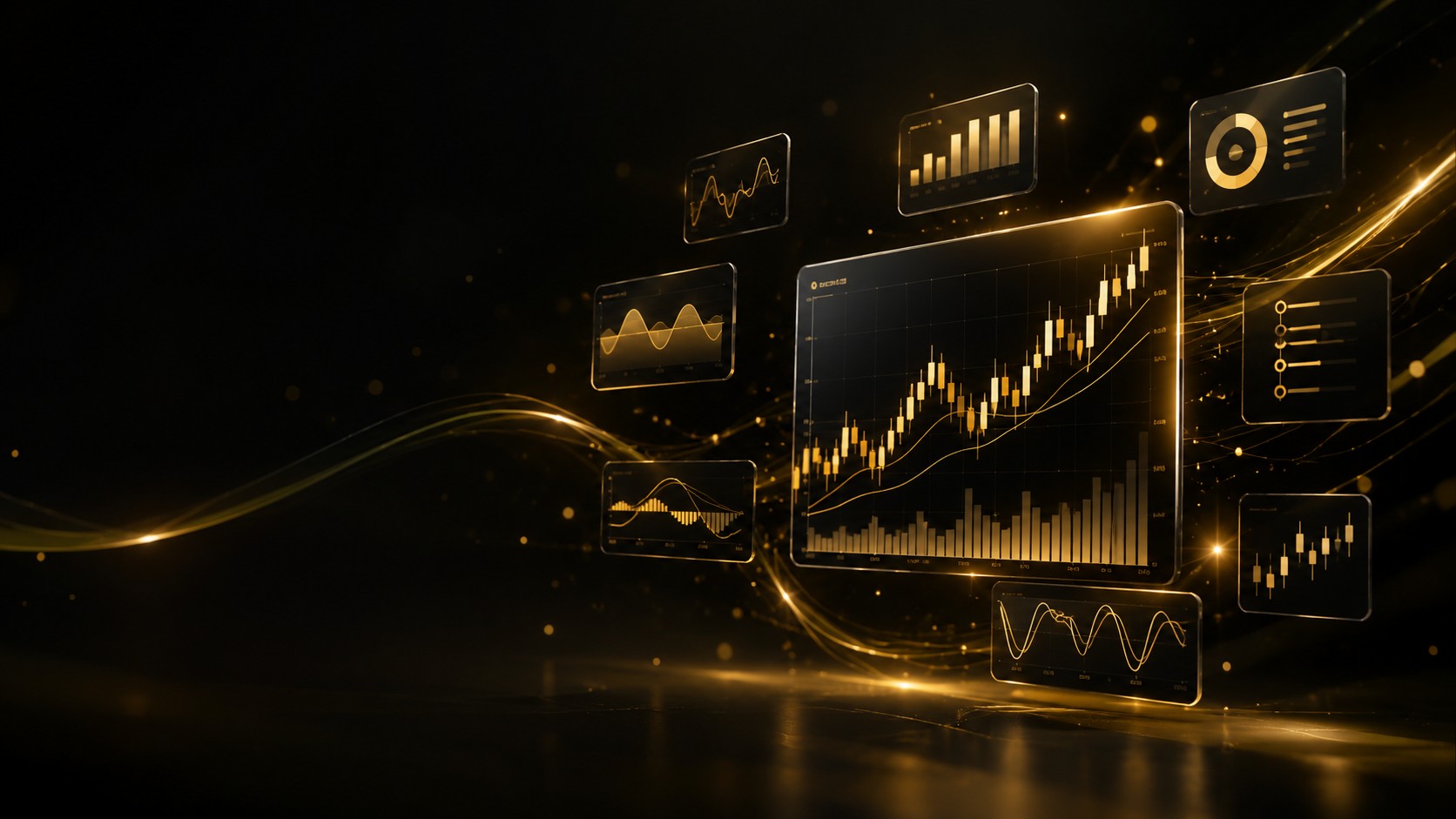 Set of charting tools and indicators floating around a chart